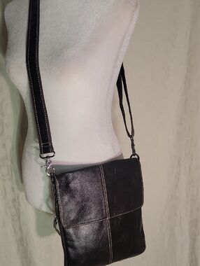 Chocolate Leather Crossbody Bag with Contrast Stitching